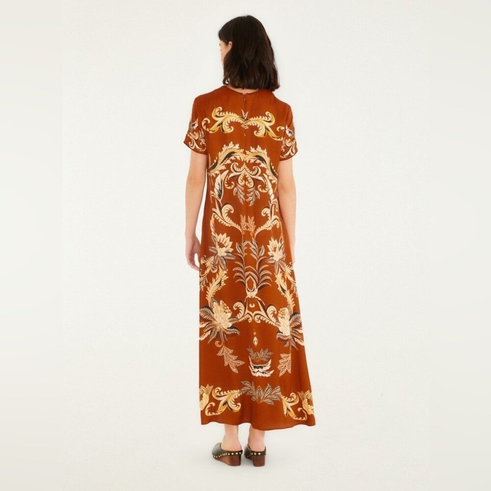 FR: Orange Arabesque Paradise Viscose MaxiDress - Picture 3 of 11